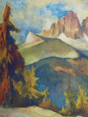 Klaas Pijlman - Aquarel , Sassolungo , Dolomieten , Italië – 1968 kopen? Bied vanaf 40!