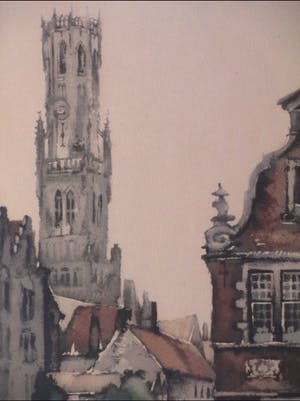Roger Hebbelinck - Stadsgezicht Brugge met Belfort - Ets kopen? Bied vanaf 50!