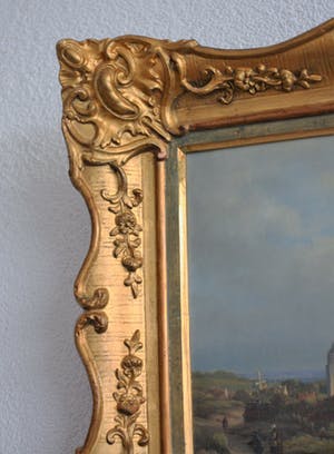 Salomon Leonardus Verveer - Landschap met zicht op stad aan het water (mogelijk Arnhem) kopen? Bied vanaf 950!