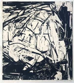 Helle Thorborg - Abstracte houtsnede - 1961 - Gesigneerd - Mooi werk! verkocht voor € 55!