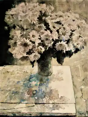 Ton Albers - Groot impressionistisch stilleven - Aquarel - in exclusieve lijst - gesigneerd verkocht voor € 72!