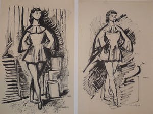 Wim Motz - 2 tekeningen van poserend danseres kopen? Bied vanaf 50!
