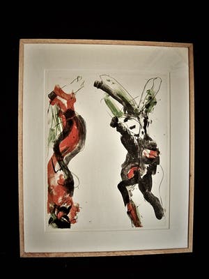 Ger Lataster - Grote abstracte litho - Groen, Oranje en Zwart - 1988 - exclusief ingelijst. kopen? Bied vanaf 10!