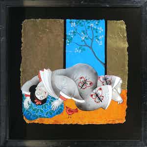 Ada Breedveld - Zeefdruk op geschept papier, Femmes Japonnaises lll - Ingelijst verkocht voor € 50!