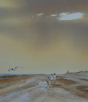 Franklin Meijer - Strand - Vuurtoren de Cocksdorp met wandelaars kopen? Bied vanaf 45!