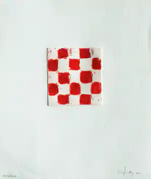 JCJ VANDERHEYDEN - handgesigneerde ets - 'Red checkerboard' - 2011 vendu pour 360€ !