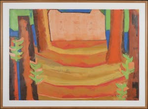 Xandra Donders - Gemengde druktechniek, Huis met dansende bomen - Ingelijst (Groot) kopen? Bied vanaf 40!