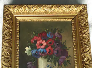 Niet of onleesbaar gesigneerd - 2x Olieverf op paneel, ingelijst , Bloemen kopen? Bied vanaf 1!
