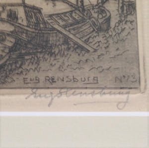 Eugene Rensburg - Hand gesigneerde ets - "Landschap met boten en ophaalbrug" kopen? Bied vanaf 35!
