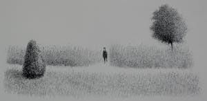 Metten Koornstra - Litho: man in verstild landschap - 1976 kopen? Bied vanaf 65!