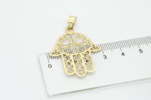 71 - Fraai 18 karaat geel gouden Filigrein Hamsa hanger kopen? Bied vanaf 160!