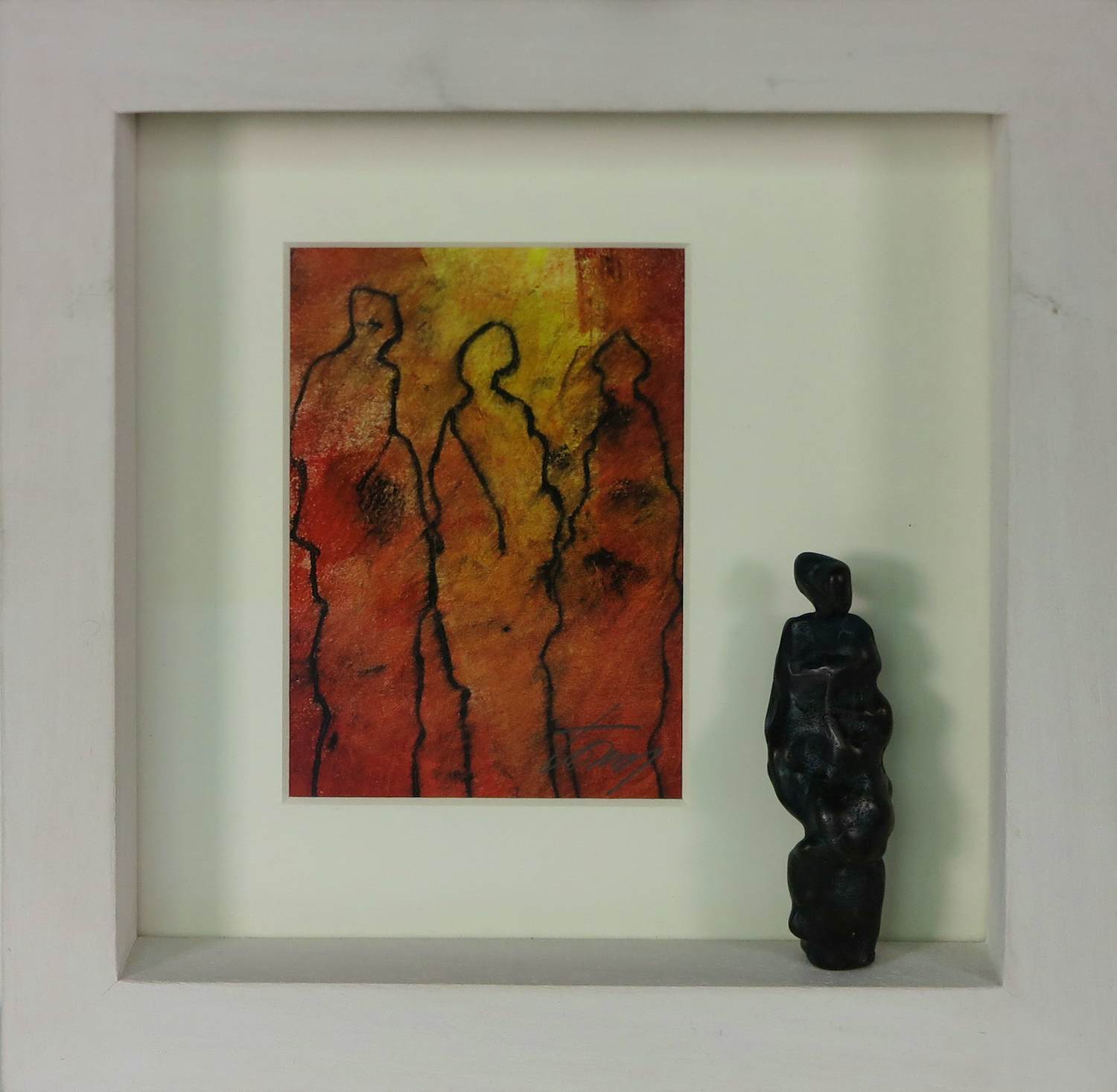 Ton Verstraten - Wandobject monotype en bronzen beeld, Beeld in schilderij en schilderij in beeld kopen? Bied vanaf 100!