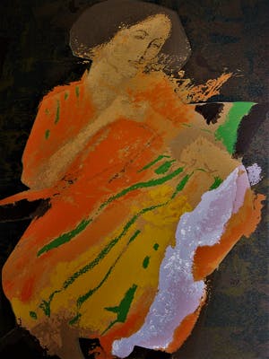 Niet of onleesbaar gesigneerd - Bijzonder Zuid-Amerikaans Aquarel / Collage "Moeder en Kind" kopen? Bied vanaf 1!