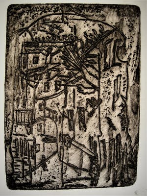 Gerard Schaperkotter - Linoleumsnede in 4 kleuren + abstracte ETS - 1977 - gesigneerd kopen? Bied vanaf 1!