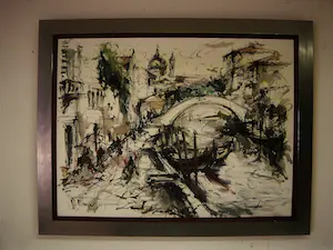 Niet of onleesbaar gesigneerd - Groot expressionistisch olieverf op doek "Venetië" - gesigneerd kopen? Bied vanaf 1!