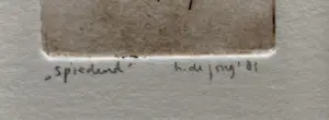 Hannie de Jong - Ets, "spiedend" - Zeer klein! kopen? Bied vanaf 85!