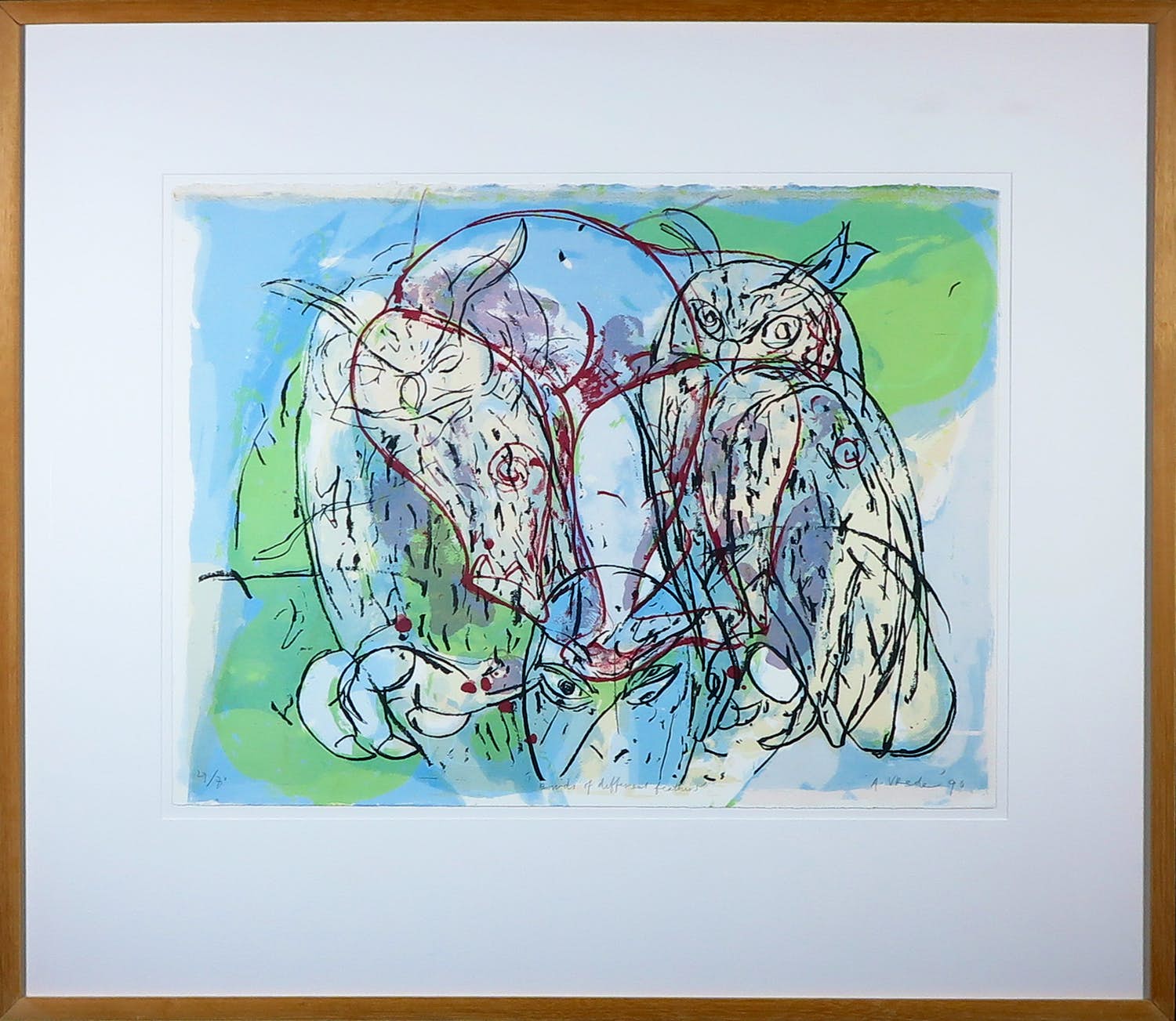 Anton Vrede - Zeefdruk, Birds of different feathers - Ingelijst kopen? Bied vanaf 1!