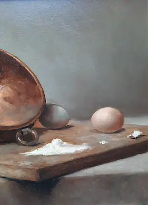Niet of onleesbaar gesigneerd - L.Polak stilleven met ketel en eieren kopen? Bied vanaf 1!