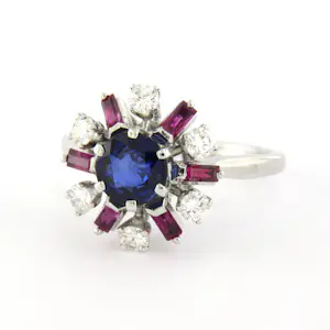 14k gouden ring met saffier, robijn en briljant geslepen diamant tot. 0.46ct kopen? Bied vanaf 700!