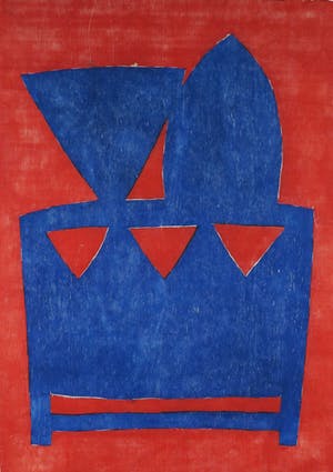 Mariette van der Tas - Houtsnede, Koning en Koningin in blauw - oranje - Ingelijst (Groot) kopen? Bied vanaf 40!