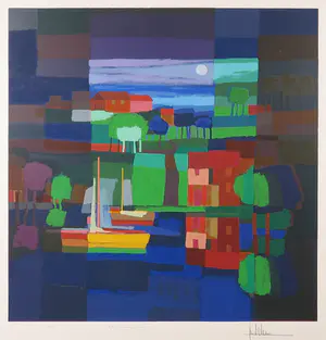 Ton Schulten - Zeefdruk, Aan 't meer - Ingelijst kopen? Bied vanaf 250!