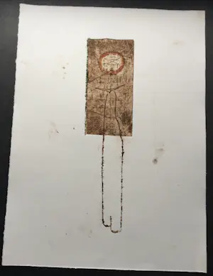 AcheterNiet of onleesbaar gesigneerd - kleurets en inkttekening van staand figuur? Enchérissez de 10!