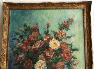 H. Gooyer - Olieverf op doek - 85 x 68 cm , Rozen in een vaas – ingelijst kopen? Bied vanaf 75!