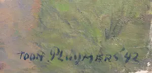 Toon Pluymers - Olieverf op doek, Boerenerf met koeien kopen? Bied vanaf 1!