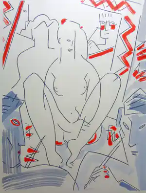 Rob Doolaard - ZITTENDE NAAKTE VROUW / KLEURZEEFDRUK / 80x60cm verkocht voor € 1!