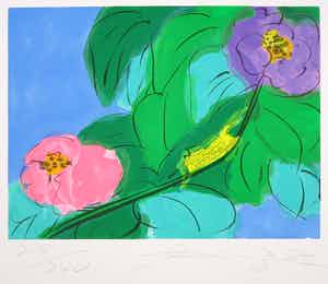 Walasse Ting - Litho, Bloemen met sprinkhaan verkocht voor € 350!