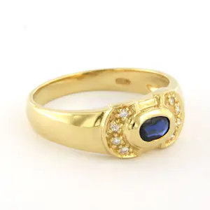 18k geel gouden ring met saffier en briljant geslepen diamanten tot. 0.08ct kopen? Bied vanaf 410!