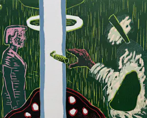 Roger Raveel - handgesigneere kleurenhoutsnede | 'Voor de poort' | 1988 kopen? Bied vanaf 1600!