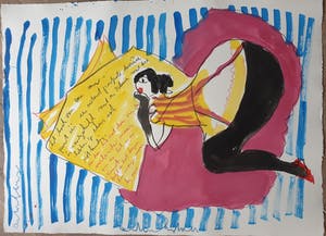 Anton Heyboer - Lezende Can Can Danseres - Gouache en krijt - Jaren 90 kopen? Bied vanaf 395!