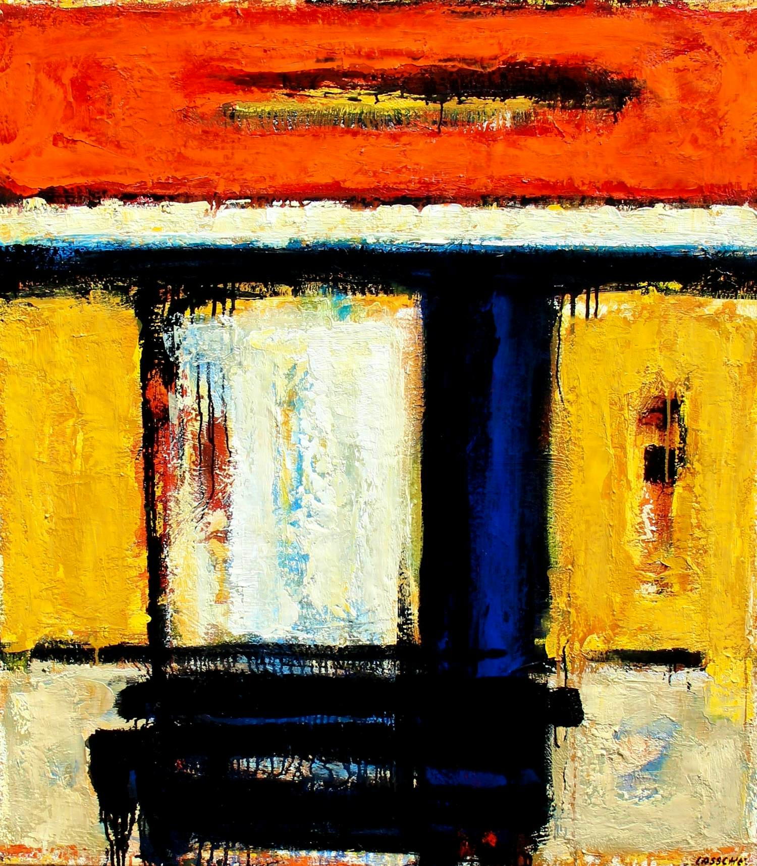 Henk Lassche - Ingelijste olieverf op doek: "Moderne compositie" (groot!) verkocht voor € 999!