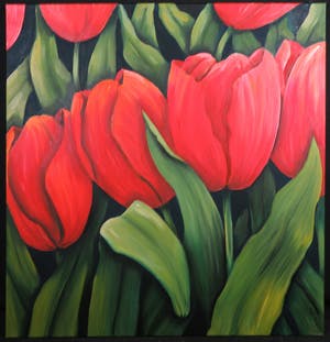 Gabriela Stroe - Olieverf op doek, Rode tulpen IV (Groot) kopen? Bied vanaf 60!