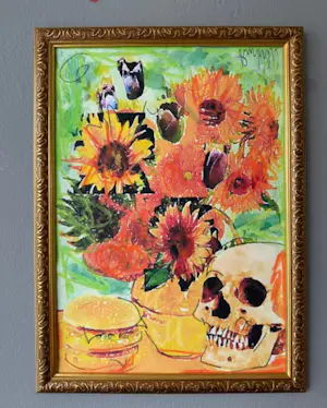 Peter Klashorst - Stilleven van Gogh met burger en doodshoofd kopen? Bied vanaf 75!