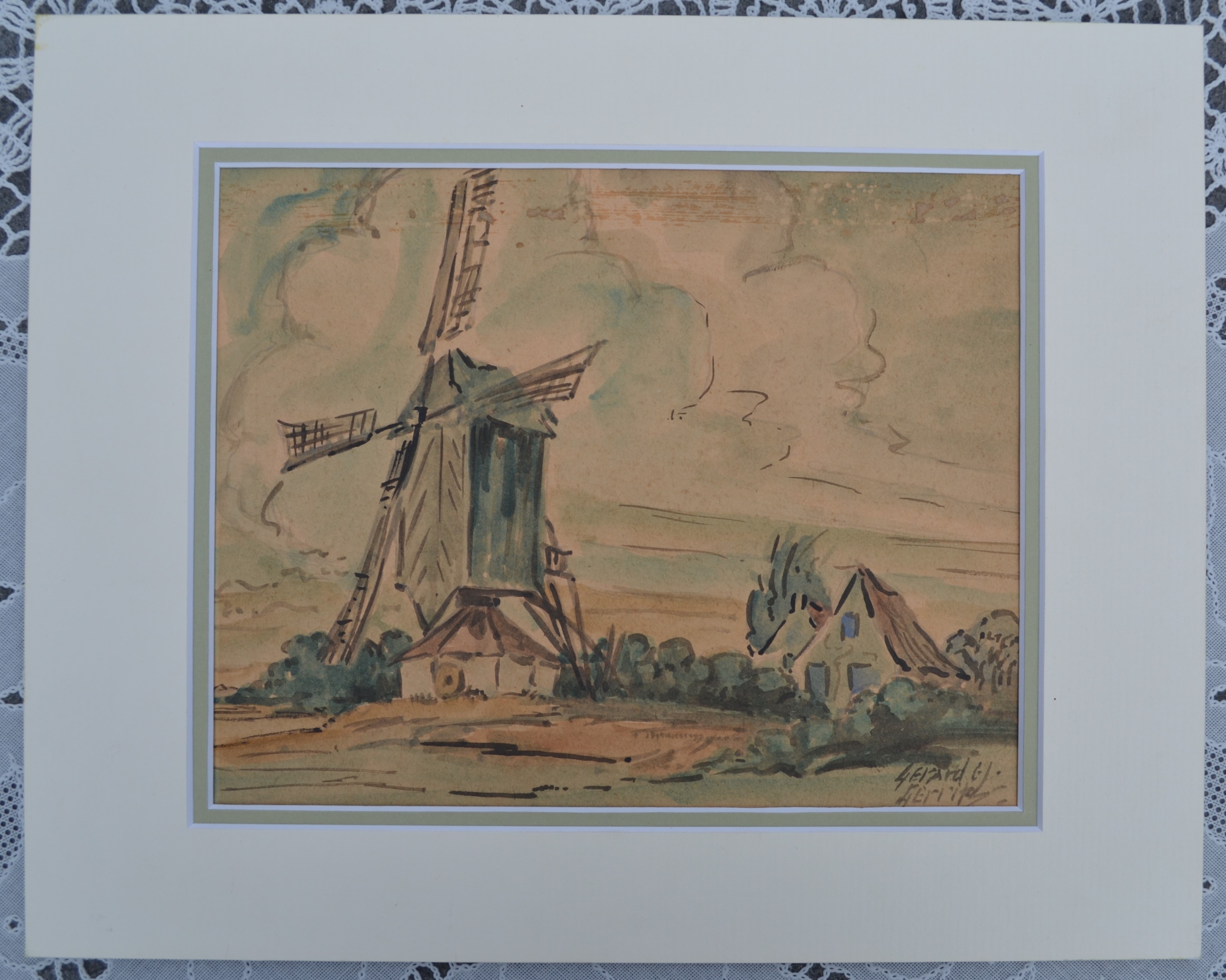 Gerard Christiaan J Gerrits - Brabants landschap met molen - aquarel kopen? Bied vanaf 1!