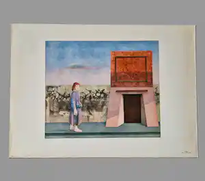 Rodolfo Meli - Galerie Petit Amsterdam - kleurenzeefdruk - figuur bij bunker - 1973 -gesigneerd kaufen? Bieten Sie von 35!