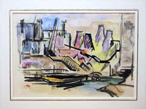 Lili Pieter van Leer - Gemengde techniek (aquarel en inkt) - "Stadsgezicht/haven" verkocht voor € 50!