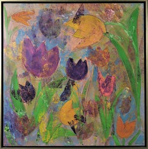 Lia van Leeuwen - Olieverf op paneel, ZT Tulpen - Ingelijst kopen? Bied vanaf 80!