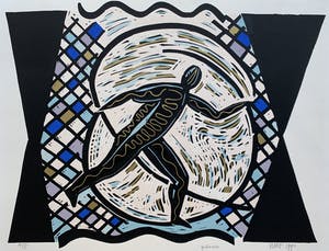 Hans Wap - kleurenlinosnede - 'Goldrush' - 1990 kopen? Bied vanaf 55!