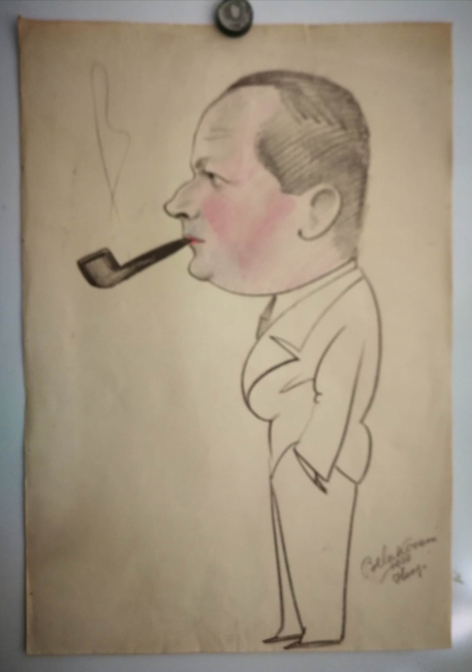 Bela Kadar - Karikatuur. Man met pijp. kopen? Bied vanaf 119!