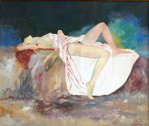 Niet of onleesbaar gesigneerd - Liggend naakt verkocht voor € 10!