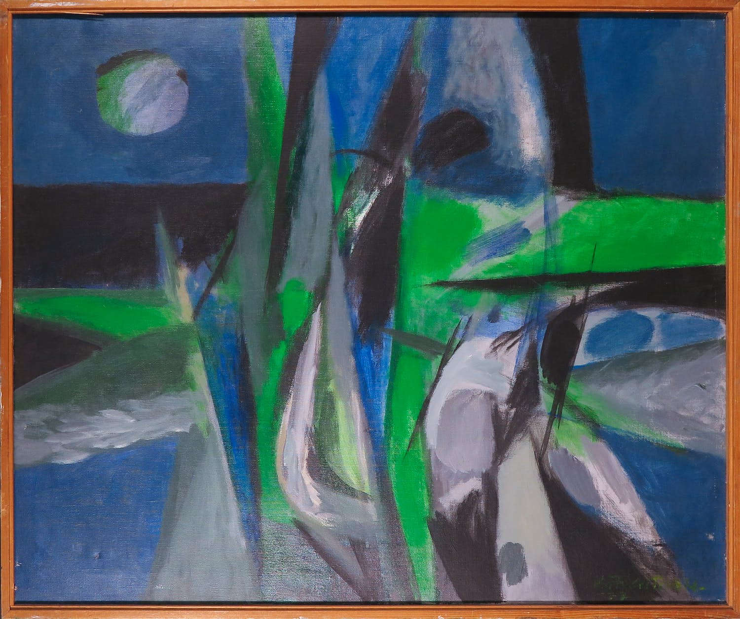 Wim Straatman - Olieverf op doek, F.R. in zwart, groen en blauw - Ingelijst (Groot) verkocht voor € 1!