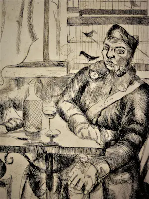 Jeanne Bieruma Oosting - ORIGINELE 1940 (Epr. d'Art.) ETS "soldaat in cafe" - potloodgesigneerd - kopen? Bied vanaf 168!