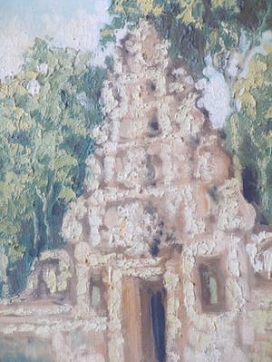 Niet of onleesbaar gesigneerd - Rijkversierde tempelingang - Olieverf op doek kopen? Bied vanaf 1!