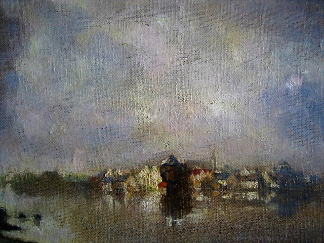 Herman Heuff - Fraai ca. 1920 impressionistisch olieverf "Zwolle aan de IJssel" gesigneerd  verkocht voor € 1!
