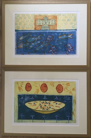 Lukie de Bree - set van 2 grote kleuren etsen | in kostbare lijsten kopen? Bied vanaf 135!