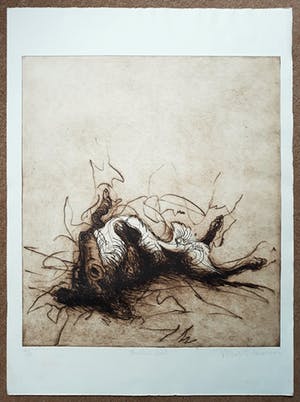 Ronald Tolman - Stervende hond, zeer zeldzame aquatint ets kopen? Bied vanaf 250!