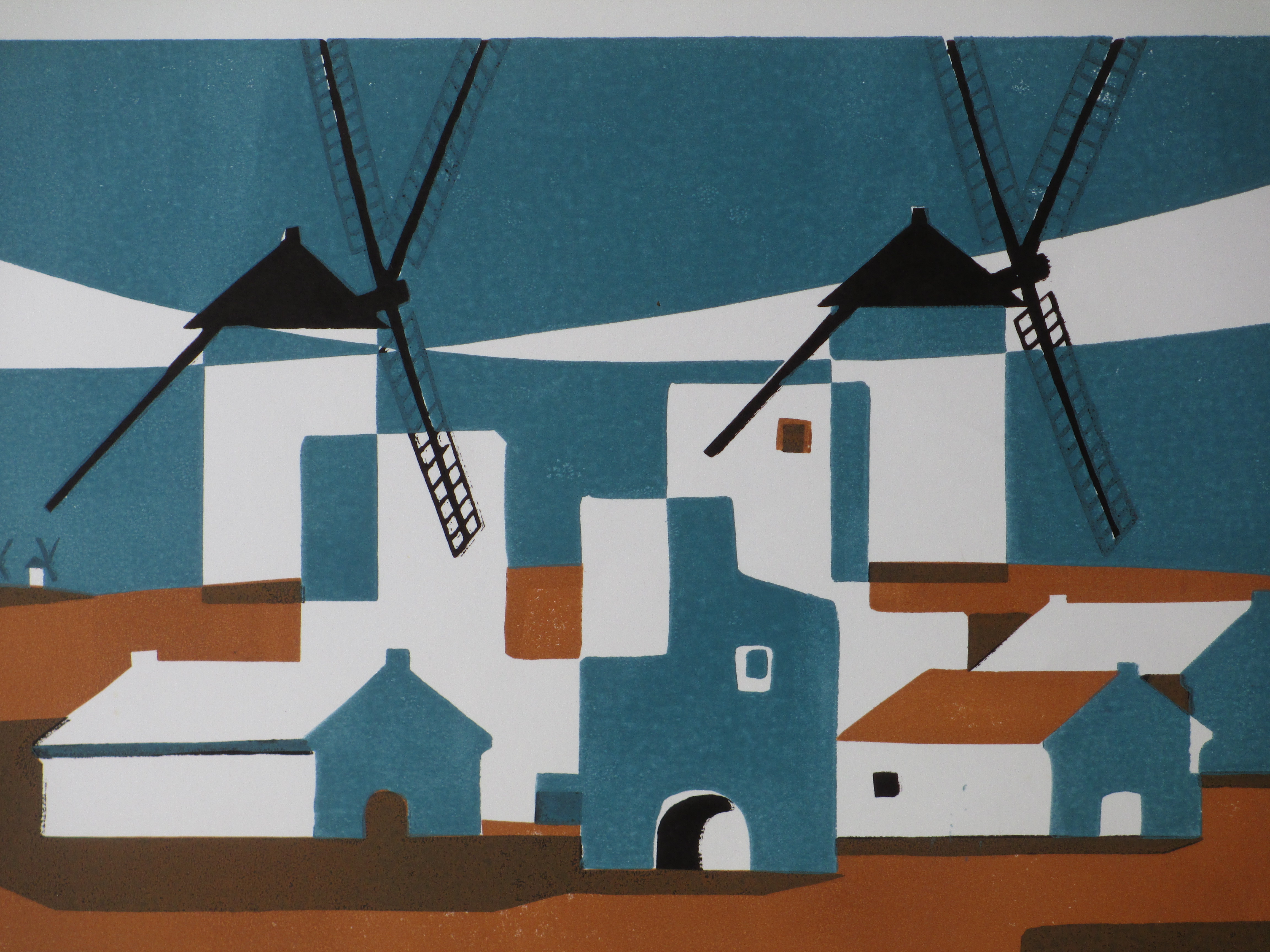 Gijsbert Jan van Koppenhagen - Los molinos de Don Quijote - Kleurenhoutsnede kopen? Bied vanaf 45!